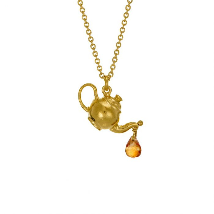 Alex Monroe Teapot Necklace With Citrine Drop Gold Plated