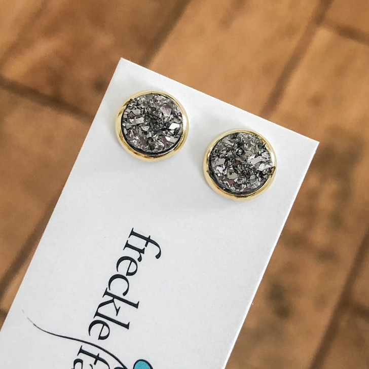 Freckle Face Druzy Studs Neutrals 10mm Gold-Grey