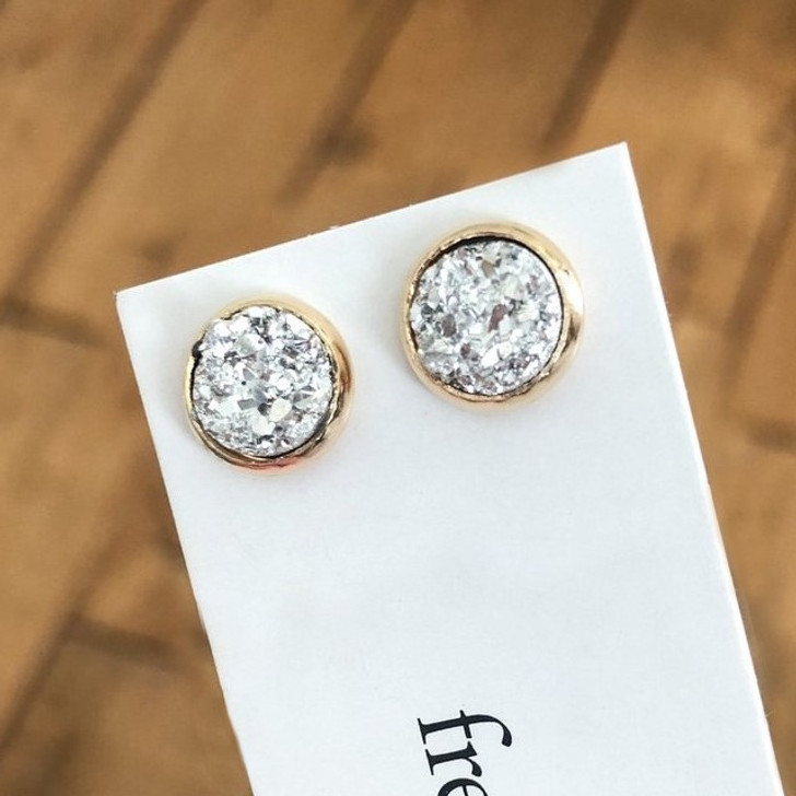 Freckle Face Druzy Studs Neutrals 10mm Gold-Silver 