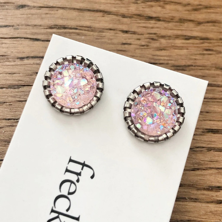 Freckle Face Druzy Studs Spring Colours 10mm Transparent Blush Pink