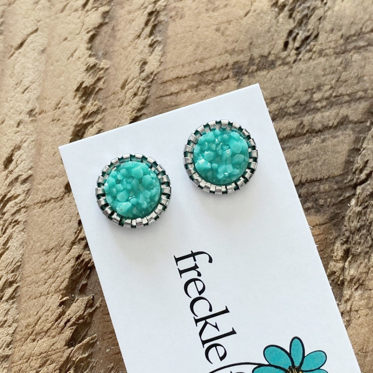 Freckle Face Druzy Studs Matte Teal