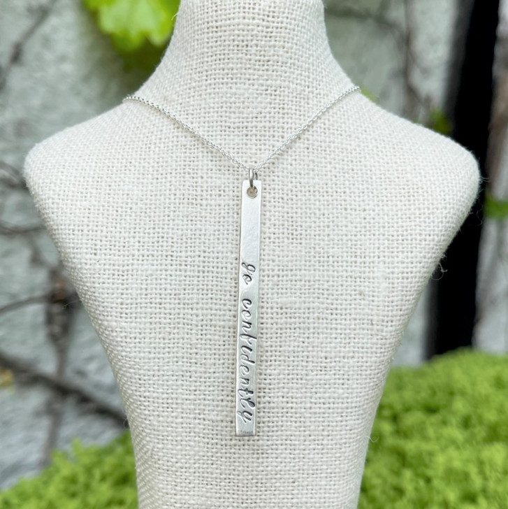 Andrea Waines Go Confidently Long Scripted Bar Necklace