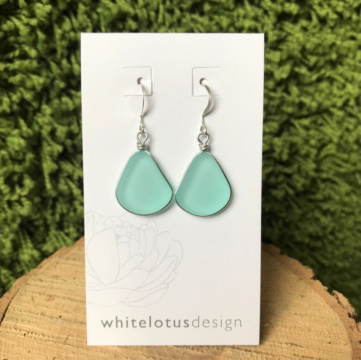 White Lotus Sea Glass Pebble Earrings Seafoam