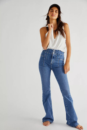 Free People Jayde High Waist Flare Jeans Sunburst Blue - Starlet