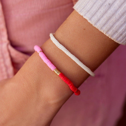 Pura Vida Vinyl Disc Stretch Bracelet Pink & Red - Starlet