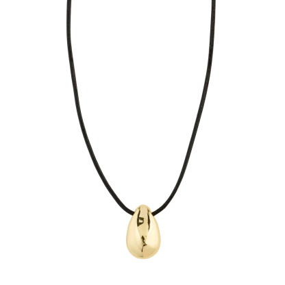 Pilgrim Intent Chunky Teardrop Leather Cord Necklace Gold Plated