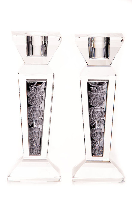Crystal & Silver Floral Candlestick Set