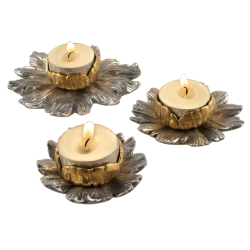 Water Lily Gold & Silver Tea Light Set