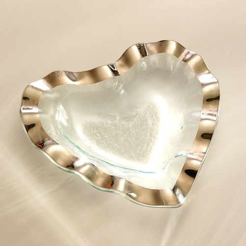 Annie Glass Ruffle Heart Bowl- Platinum