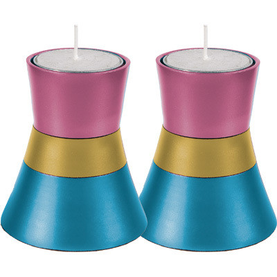 Turquoise/Pink/Gold Anodized Aluminum Tea Light Holder (Set of 2)