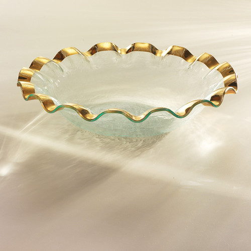 Annie Glass Large Ruffle Salad Bowl- Gold