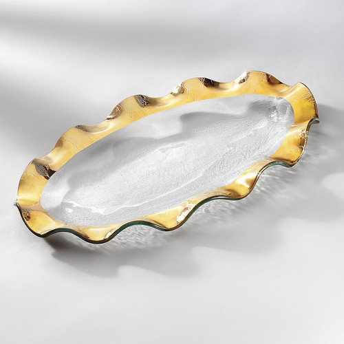 Annie Glass Ruffle Oval Platter- Gold 