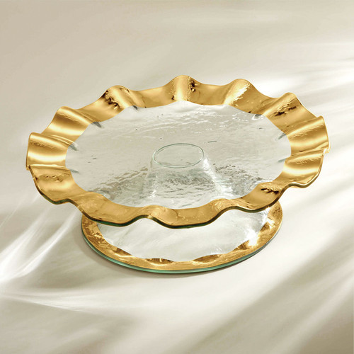 Annie Glass Ruffle Pedestal Cake Plate- Gol