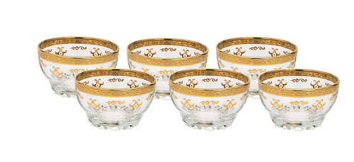 Glass Dessert Bowls w/ 24K Gold Artwork (Set of 6)