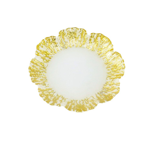 Milky Glass Dessert Plates w/ Scalloped Gold Border