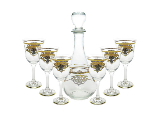 7 Piece Wine Set w/ Gold Artwork