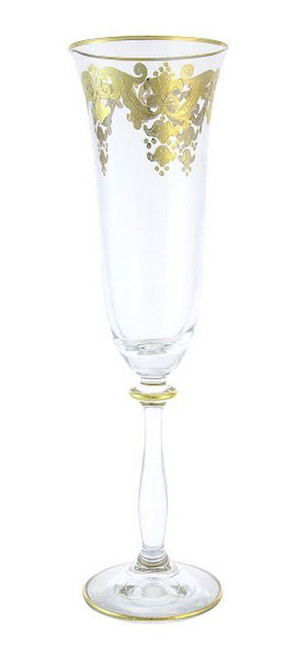 Glass Flutes w/ 24K Gold Artwork (Set of 6)