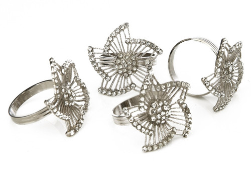 Tervy Leaf Floral Silver Napkin Rings (4 pc Set) (MIN19N)