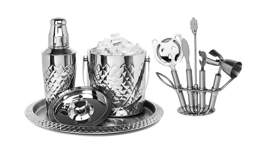 9 Pc. Stainless Steel Bar Set w/ Pineapple Design (SBS888)
