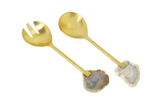 Gold Salad Servers w/ Agate Stone (Set of 2) (ASS684)