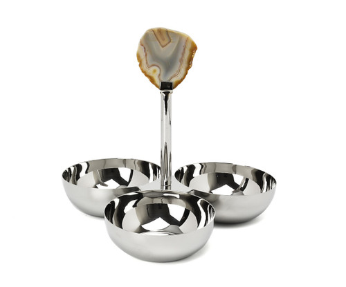 3 Bowl Relish Dish w/ Agate Stone (ASR670)