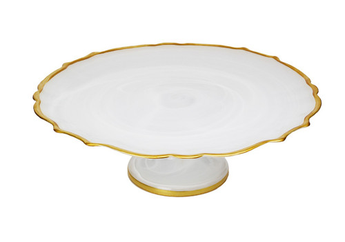 White Alabaster Cake stand with Gold Trim (CCK404AW)