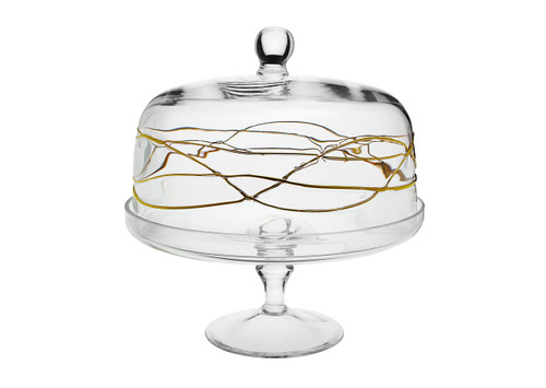Swirl Gold Cake Stand w/ Dome (CSDG393)