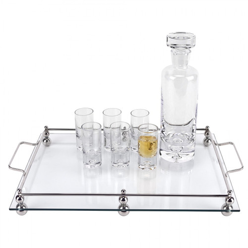 Classic Glass Serving Tray w/ Chrome Border (T750)