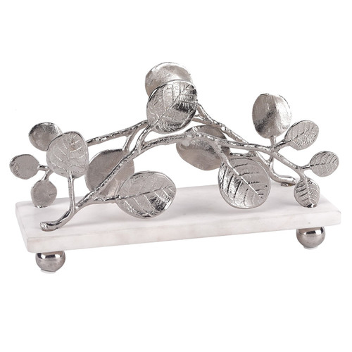 Badash Napkin Holder w/ Marble Base & Brass Petals Design - Silver