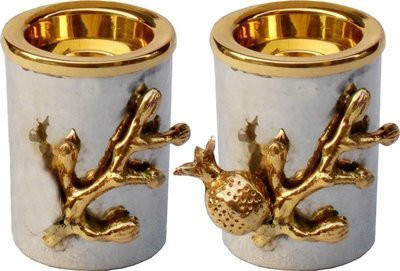Karshi Hammered Candlesticks w/ Pomegranate Branches (CS-9396)