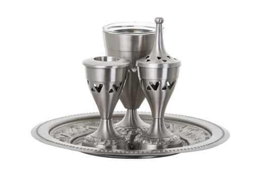 Pewter Havdalah Set w/ Glass Inserts (I152)