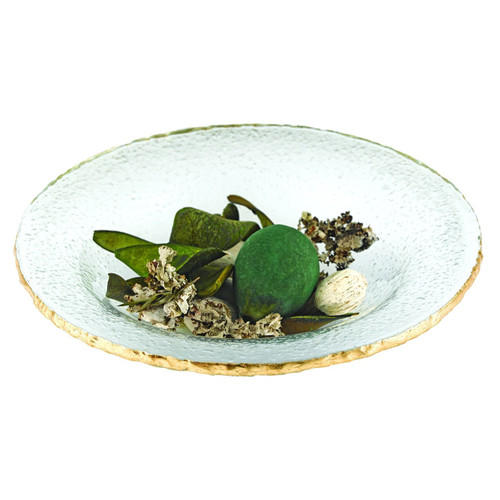 Goldedge Round Glass Serving Bowl Handcrafted and Mouth Blown 11" 