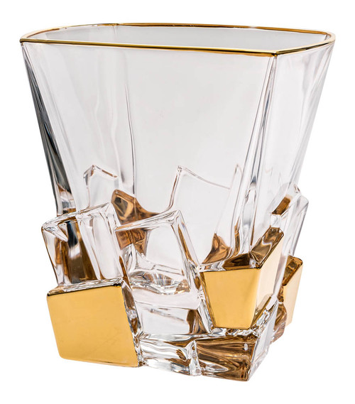 Crystal Set of 6 Square Tumblers Gold Ice Cubes Design 