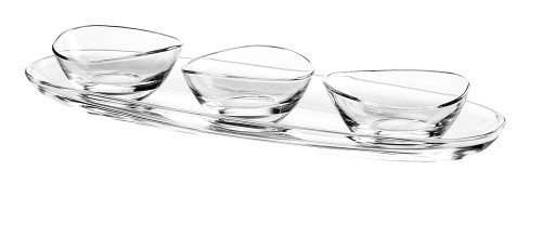 Glass Oval Serving Tray with Three Small Bowls