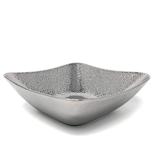 Hammered Titanium-Plated Porcelain Square Bowl, Silver