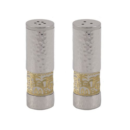 Emanuel Salt & Pepper Shakers with Gold Jerusalem Metal Cutout