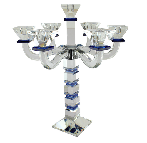 Crystal Candelabra square design 7 arm Blue