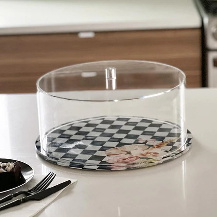 Cake Dome with Black Checkered Painted Base
