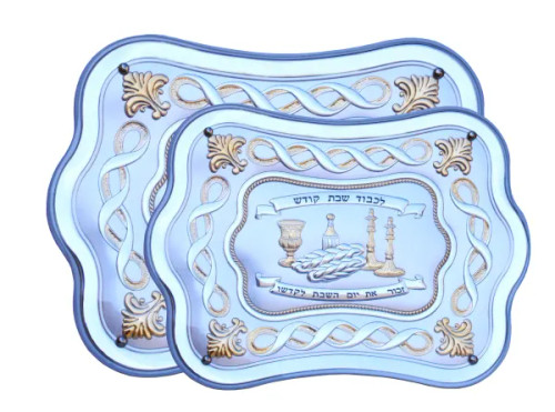 Hadad Brothers Challah Tray Spirulina White Wood Combined With Gold