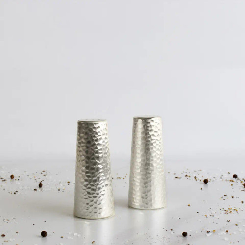 Salt and Pepper Shaker Set with Two Tone Hammered Design
