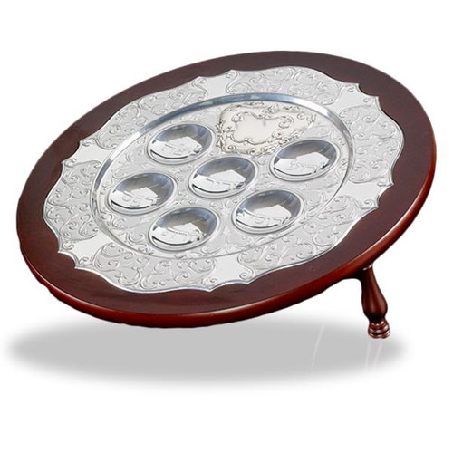 Hazorfim Wood & Silver Seder Plate On Legs