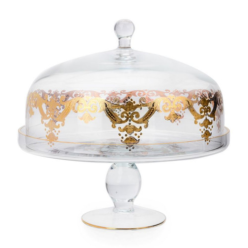 Gold Artwork Cake Stand With Dome
