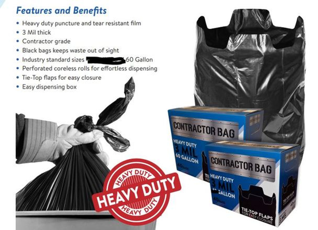 SafePro 60TBHD 17x15x53-Inch, Black Heavy Duty Trash Bags, 50/CS