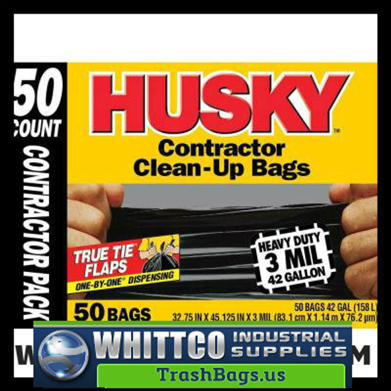 Husky - 42 Gal - Contractor Trash Bag w/Tie Closure - 3Mil - Black - 32ct