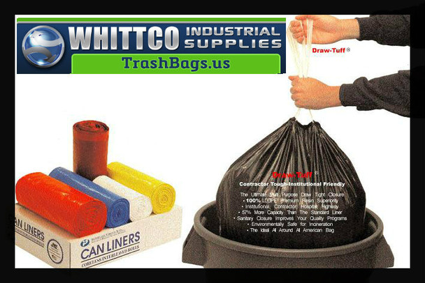 DT32GALK Draw-Tuff Institutional Draw Tape Can Liners Inteplast Bags Black