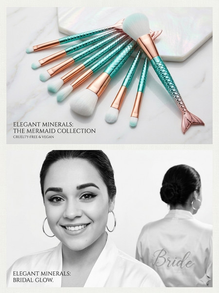 6" Long Vegan Mermaid Cosmetic Brush Set