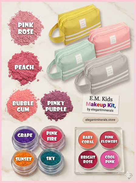 Lrg 14pc Kit E.M. Kids Natural Play Girls Makeup Set w/ Free Makeup Bag