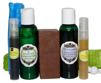Neem Queen's  Bugs Off My Body 5 Piece Go Bag:  Shampoo, Conditioner, Body Guard Soap, Bug Repellent & Neem Extract Sanitizer