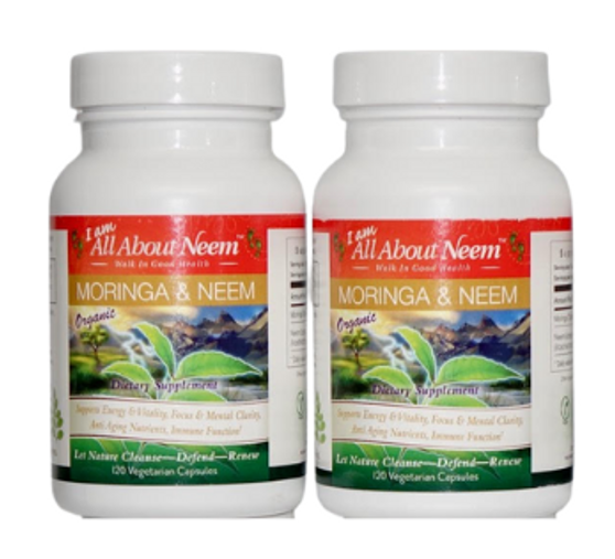 Moringa 400 mg and Neem Leaf 500 mg Capsules (2 PACK) Organic 