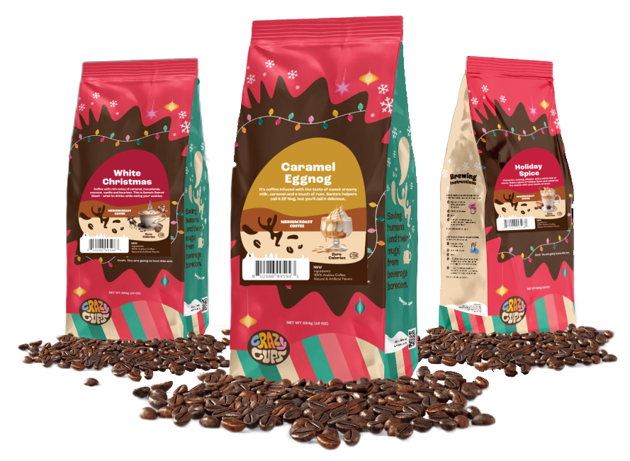  Crazy Cups Flavored Ground Eggnog Coffee, Caramel Eggnog  Coffee in 10 oz Bag, For Brewing Flavored Hot or Iced Coffee, 3 Pack :  Grocery & Gourmet Food